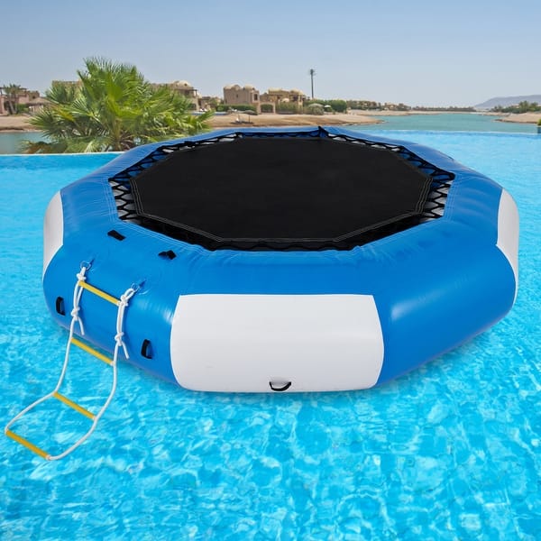slide 2 of 23, VEVOR Inflatable Water Trampoline Round Inflatable Water Bouncer with Ladder