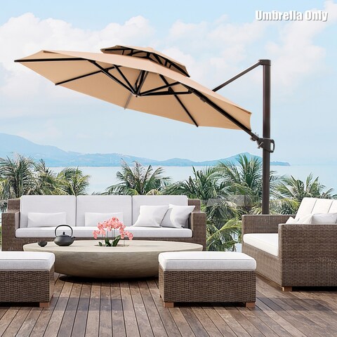 Deluxe Outdoor Round Double Top Patio Offset Cantilever Umbrella, Base Not Included