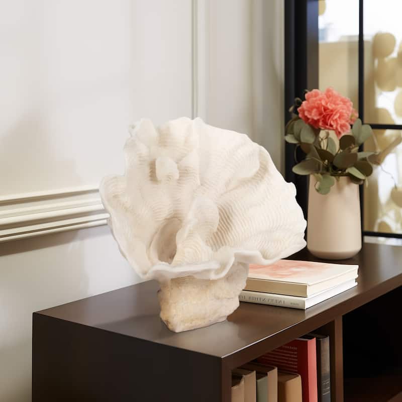 Resin Coastal Coral-Inspired Sculpture Textured Detail - 12" Ivory - 11" x 11" x 12"