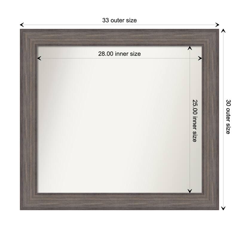 Country Barnwood Framed Non-Beveled Custom Wall Mirror, Bathroom Vanity Mirror - Outer Size: 33.25 x 30.25