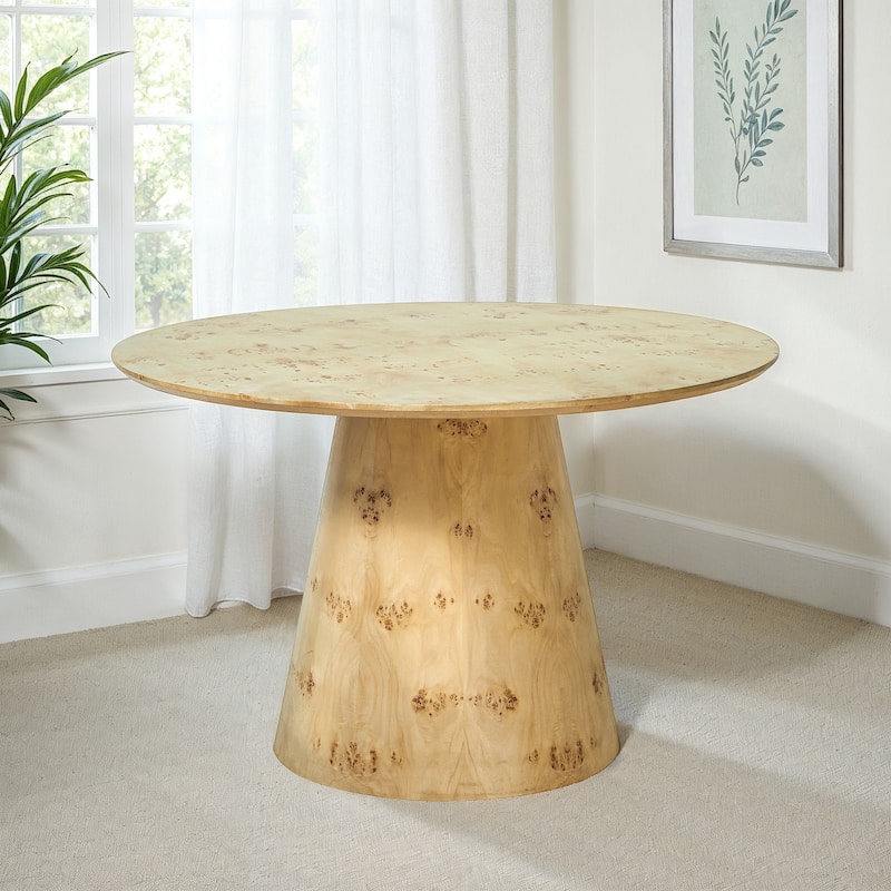 Gianna Transitional Burl Wood Round Dining Table by Sevita, 60" D x 60" W x 30" H - 60"D x 60"W x 30"H