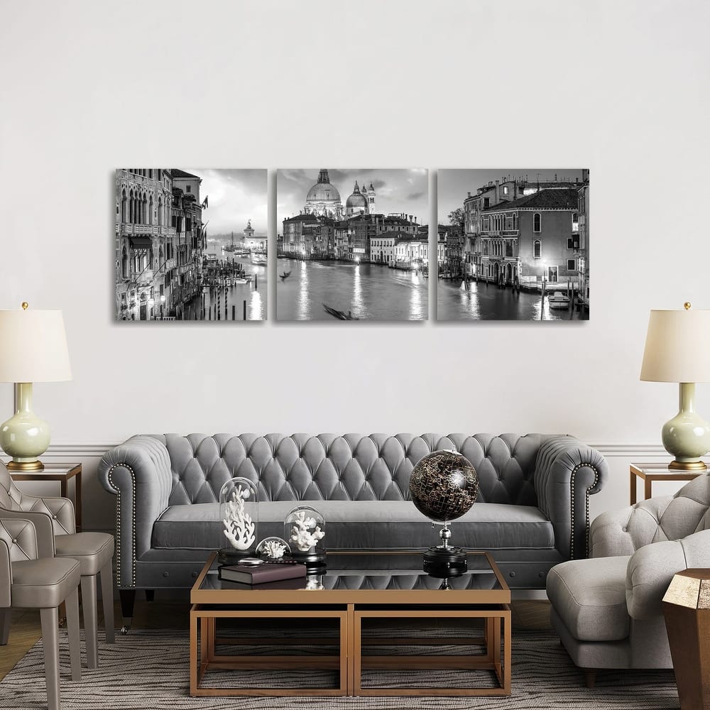 iCanvas "Canal Grande Panorama In Black And White, Venice, Italy" by Jan Becke 3-Piece Canvas Wall Art Set