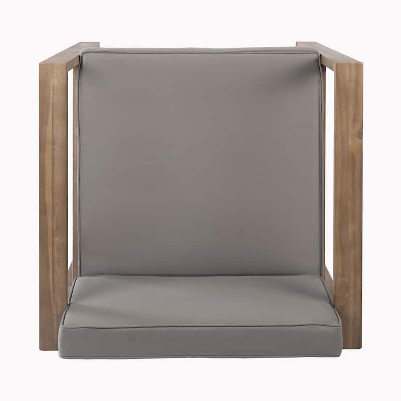Roomfitters Outdoor Wooden Armchairs with Cushioned Back and Seat, Modern Patio Seating Set of 2