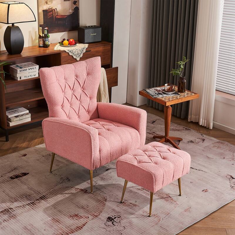 Ouyessir Upholstered Tufted Accent Chair with Ottoman