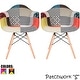 preview thumbnail 1 of 9, Set of 2 Multi Color Modern Upholstered Fabric Multi-Pattern Patchwork Chair Light Natural Eiffel Wood Leg Dining Room