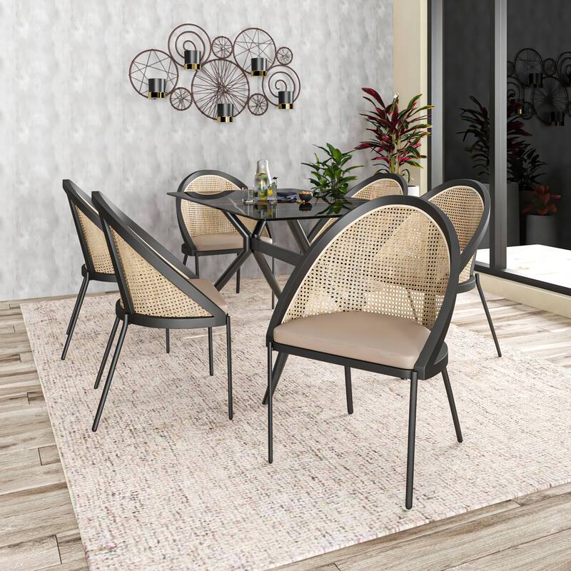 Urbane Modern Stylish Dining Chair with Vinyl Fabric Seat and Wicker Back for Dining Room & Kitchen, Set of 4