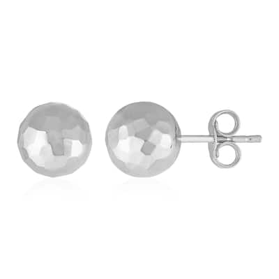 14k White Gold Ball Earrings with Faceted Texture