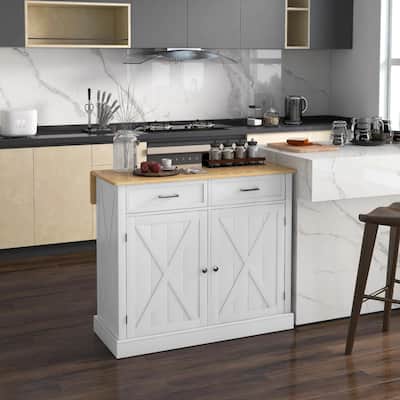 Kitchen Island with Breakfast Bar, 2 Drawers, Adjustable Shelves