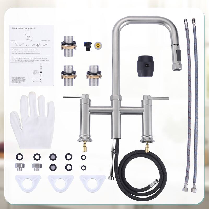 WOWOW Double Handle Pull Down Kitchen Faucet