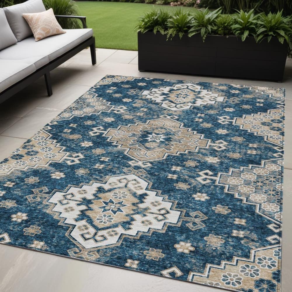 HomeRoots Medallion Traditional Rectangle Outdoor Rug