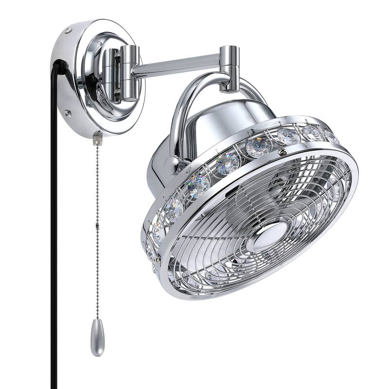 10" Modern Black Wall-Mount AC Fan with 3-Speed Pull Chain Controller