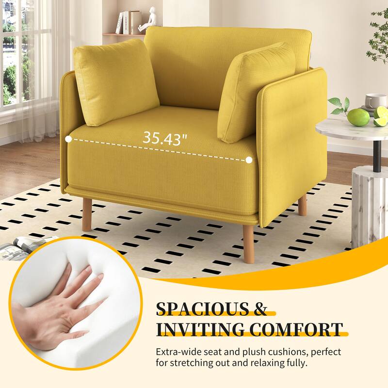Modern Upholstered Accent Chair, Ergonomic Single Sofa Chair, Lounge Reading Chair with Solid Wood Legs for Living Room, Bedroom