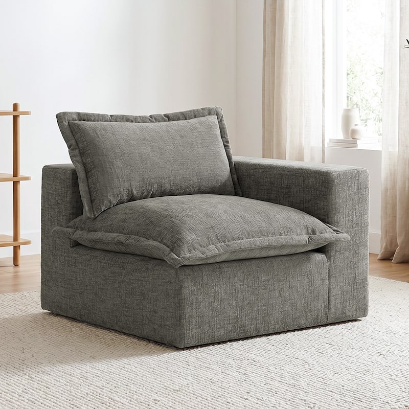 Comfy Cloud Couch Plush Modular Sectional Sofa For Living Room - Grey/Armchair right facing - Right Facing