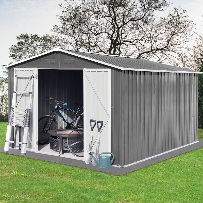 Metal garden sheds 10ftx8ft outdoor storage sheds - grey