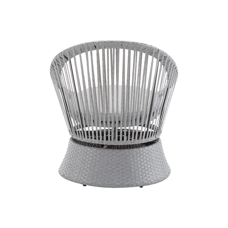 26.7" Modern Silver Swivel Wicker Chair xianRattan Iron Frame Round Design Living Room