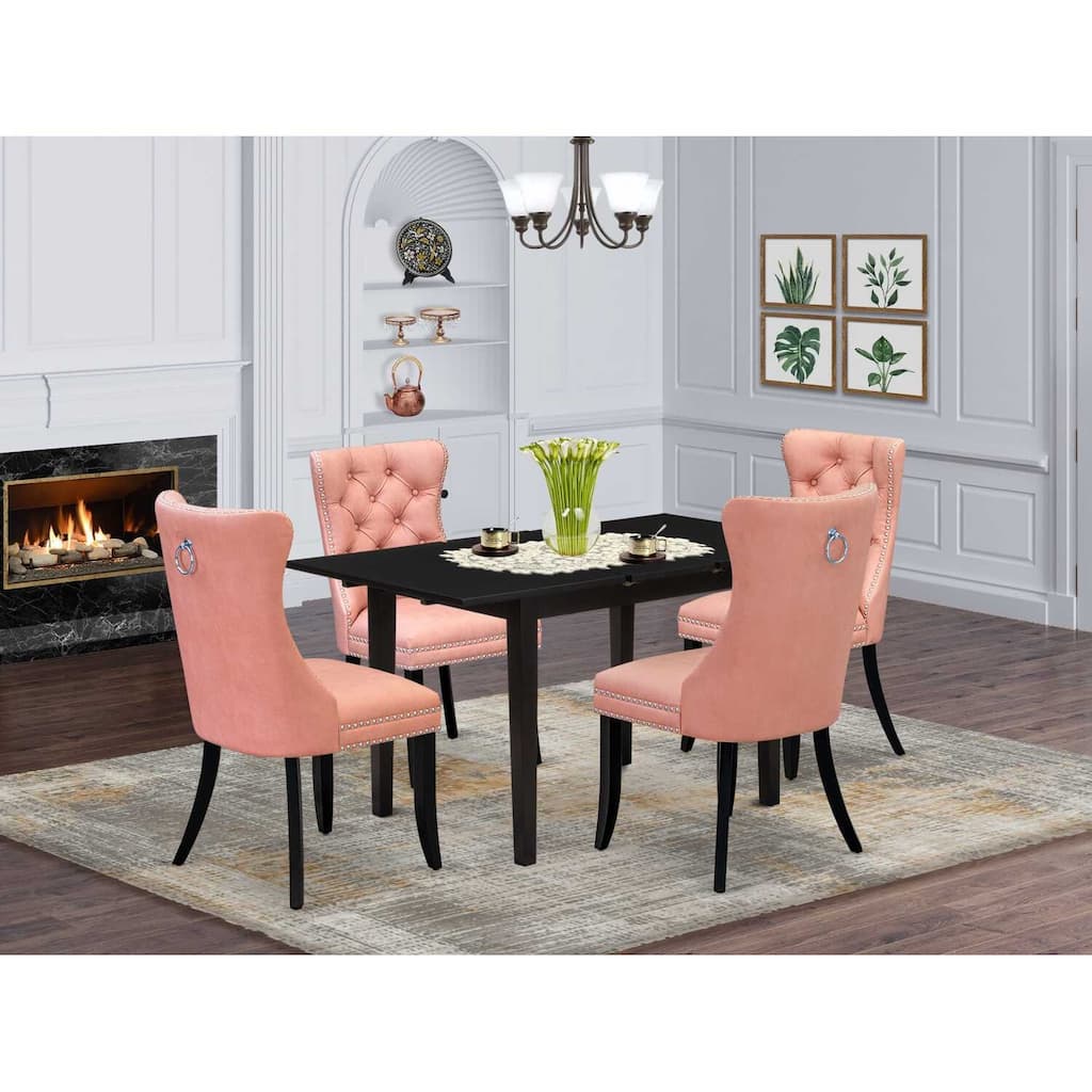 Modern 5 Piece Dining Set - Rectangle Table with Leaf & 4 Parsons Chairs - Black Finish