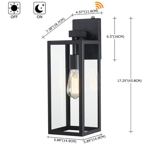 dimension image slide 9 of 11, 2-pack 13" H 1-Light Black Outdoor wall Lantern(Dusk to Dawn could be chosen)