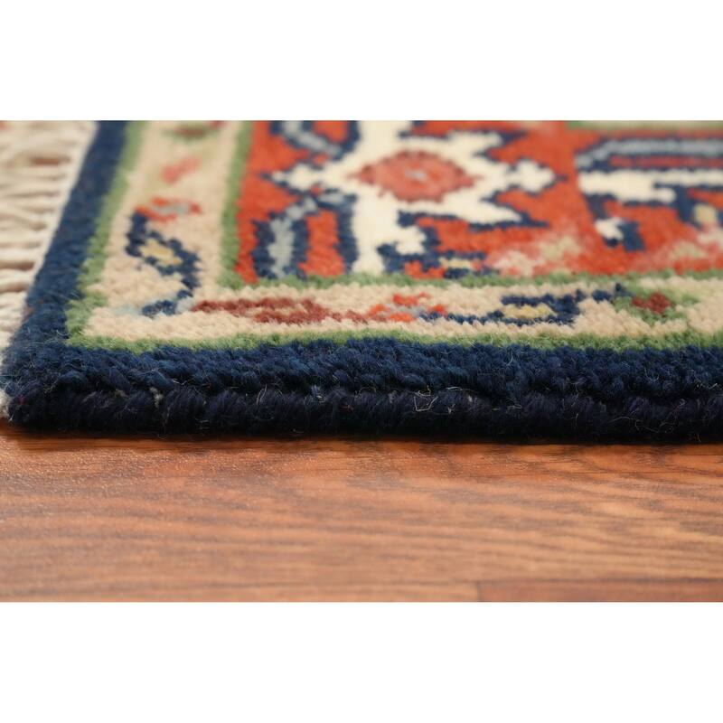 Hand Knotted Oriental 100% Wool Carpet Traditional Medallion Navy Blue & Blues Heriz (serapi) Area Rug - 5' 1'' X 3' 0''