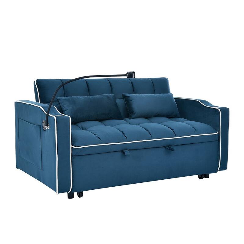55.51'' Modern Versatile Foldable Sofa Bed With Adjustable Back and USB Port and Ashtray and Swivel Phone Stand