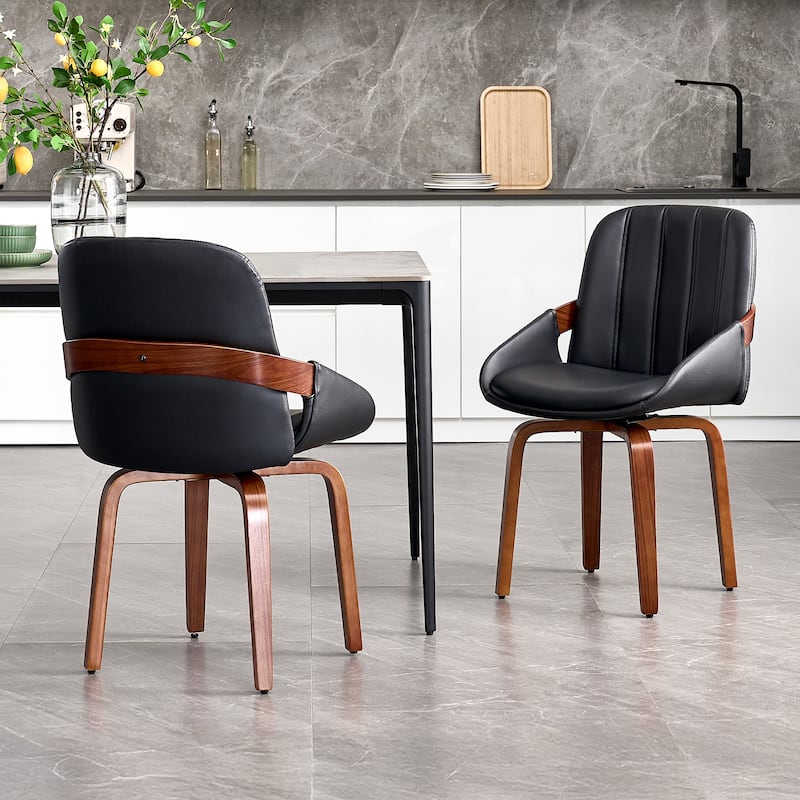 Upholstered Modern Faux Leather Swivel Dining Chairs Bentwood Side Chairs, Set of 2/4/6