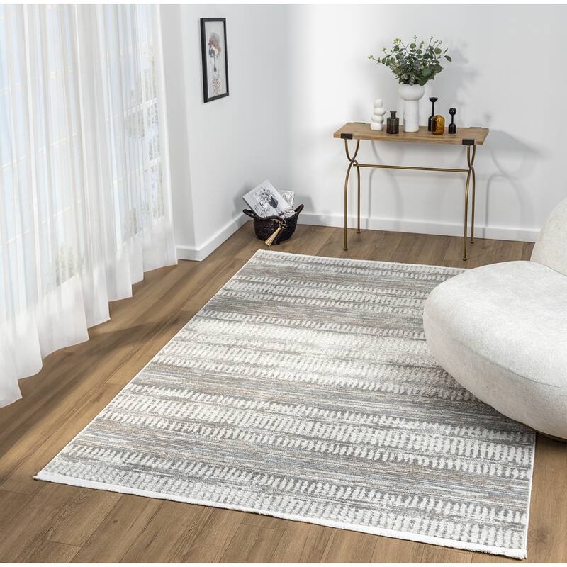 Olivia Collection Cream/Blue Contemporary Abstract Area Rug