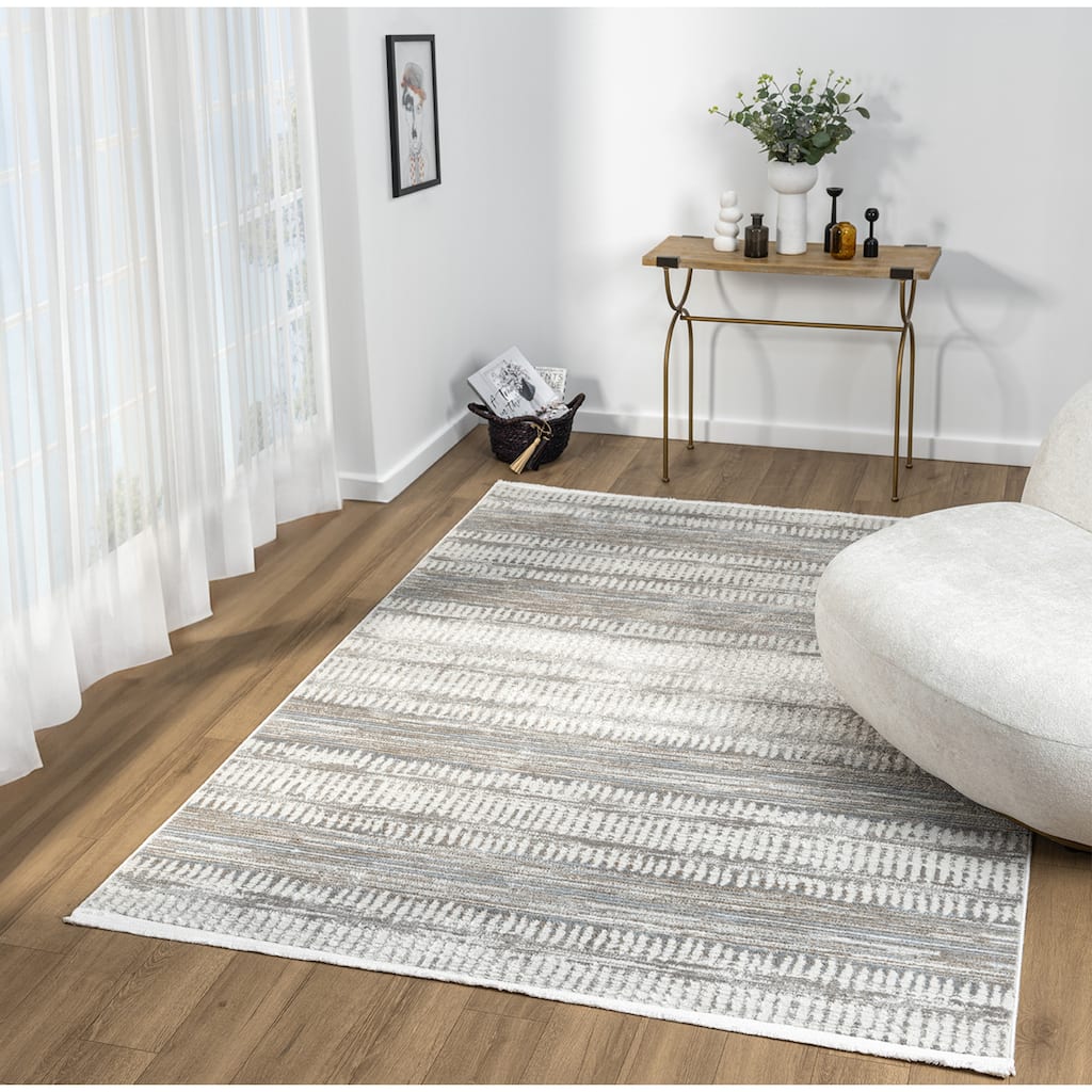 Olivia Collection Cream/Blue Contemporary Abstract Area Rug