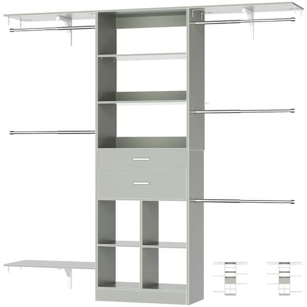 dimension image slide 0 of 6, Closet Organizer with Wooden Drawers & Cube, 5FT Adjustable Closet System for Nursery & Kid's Room