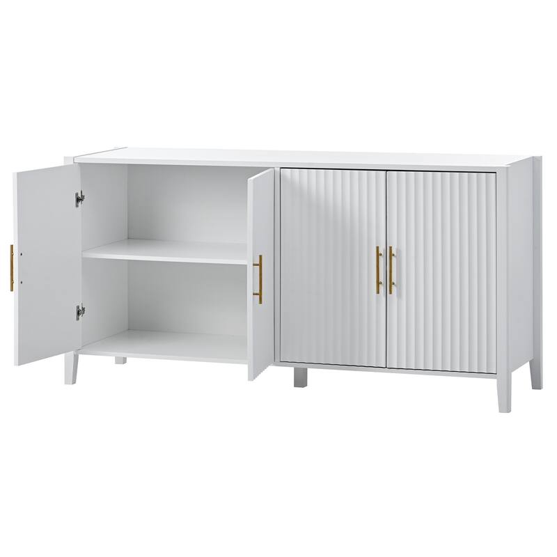 Modern 4-Door Storage Cabinet with Two Shelves and Metal Handles for Hallway, Entryway, Living Room