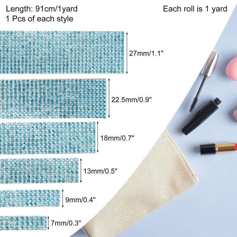 6 Rolls Self-Adhesive Rhinestone Ribbon for DIY Arts Craft - Lake Blue