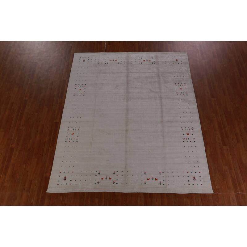 Hand Knotted Oriental 100% Wool Carpet Tribal Tribal Greys & Charcoal Gabbeh Area Rug - 9' 11'' X 8' 1''