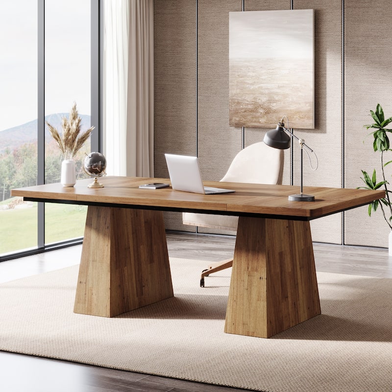 63 Inches Office Desk, Executive Desk for Home Office - Brown