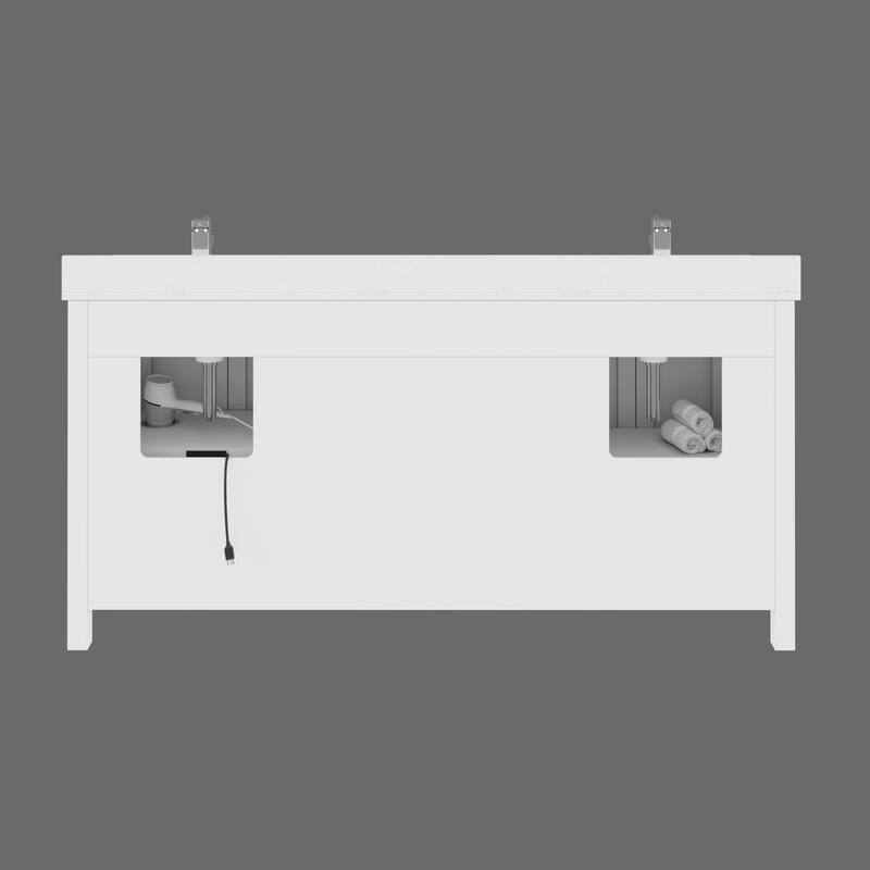 Kate 72-in Solid Hardwood Bathroom Vanity with Power Bar and Drawer Organizer