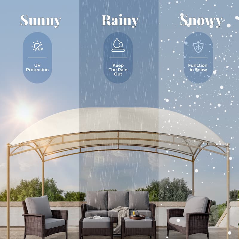10 x13 FT Outdoor Gazebo Waterproof Arc Patio Canopy with Permanent Galvanized Iron Pipe Frame