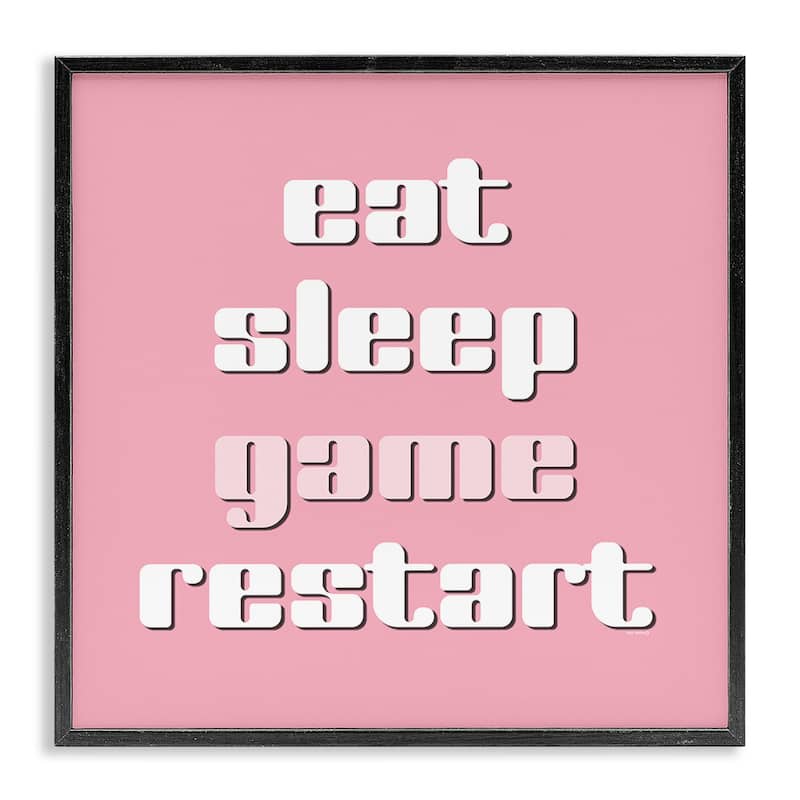 Stupell Gamer Phrases on Pink Framed Giclee Art Design By Yass Naffas Designs - 24 x 24 - Black