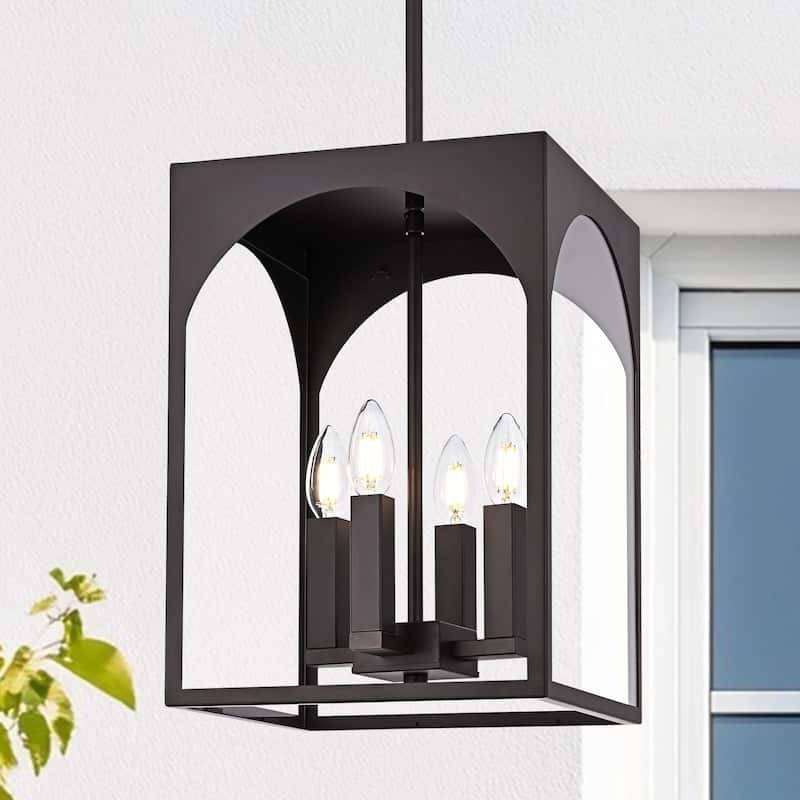 4-LightLarge Outdoor Pendant Light Fixtures, Exterior Hanging Lantern Porch Light Adjustable, Farmhouse Exterior Chandelier