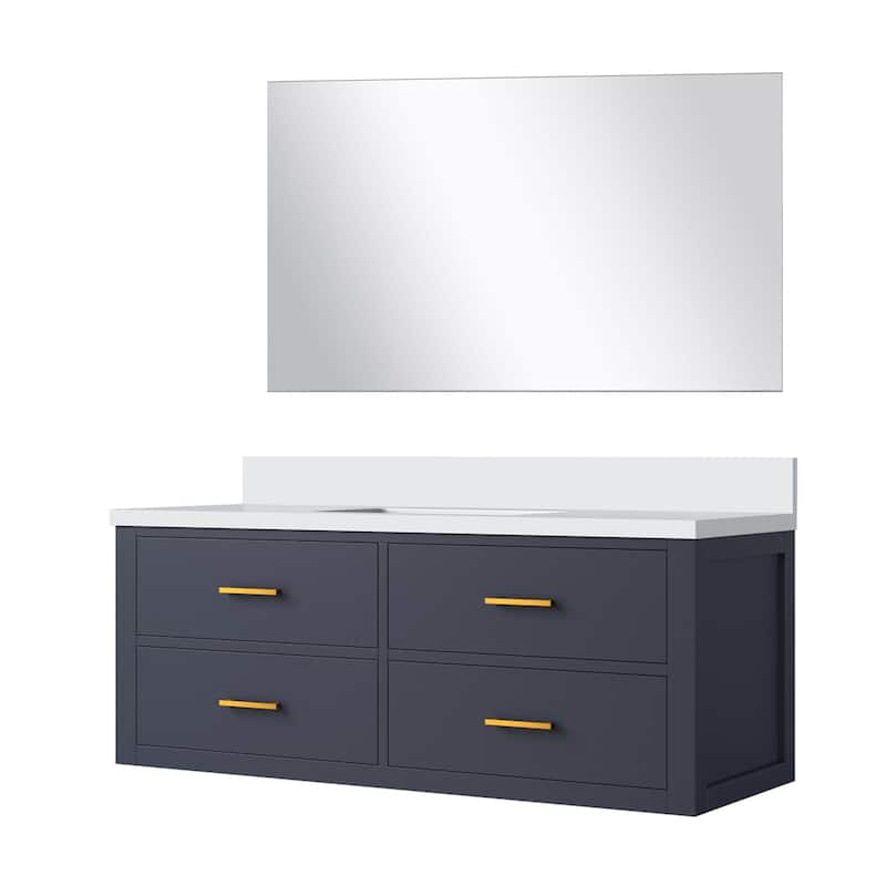 Castor Bath Vanity with Cultured Marble Top, Sink and Mirror