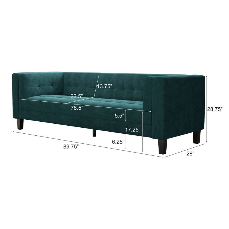 Roomfitters 3-Seater Velvet Sofa, Upholstered Tufted Coach with Removable High-Density Foam Cushions