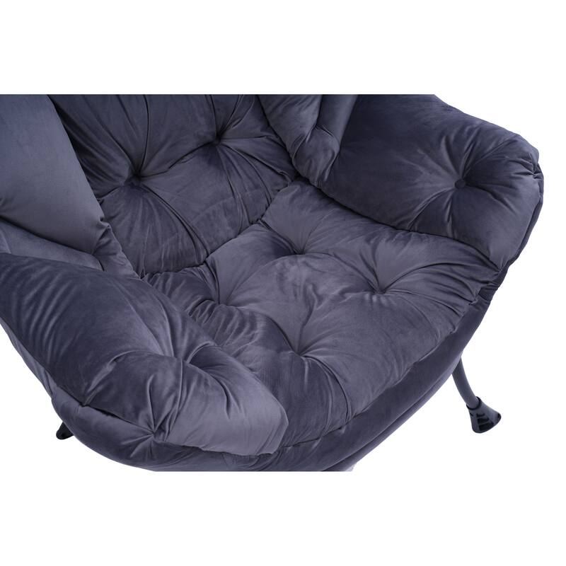 Modern Cotton Fabric Lazy Chair, Accent Lounge Chair, Single Steel Leisure Sofa Chair with Armrests and A Side Pocket
