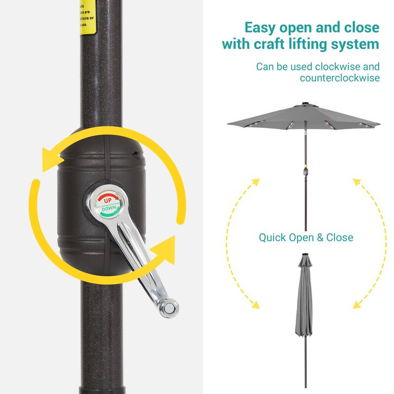 BONOSUKI Patio 10Ft LED Market Umbrellas With Solar Lights, Table Umbrella for Patio and Outdoor With Tilt Button