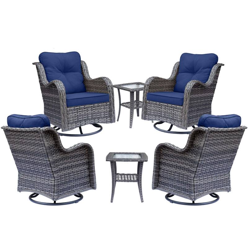 Gray Rattan Outdoor Patio Conversation Sets with Swivel Rocker Chairs