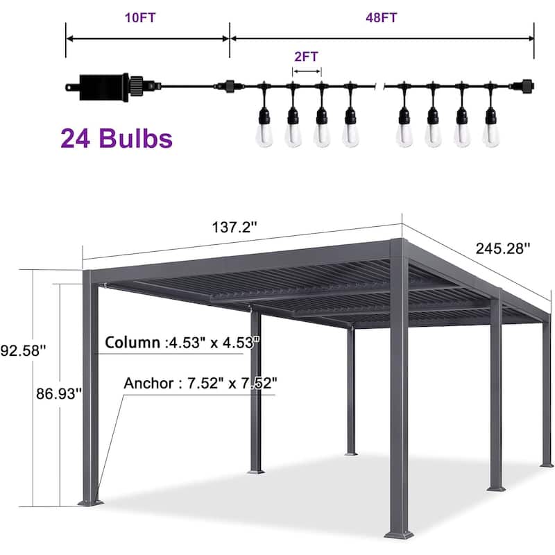 PURPLE LEAF Outdoor Louvered Pergola with Adjustable Metal Roof for Patio Pergola