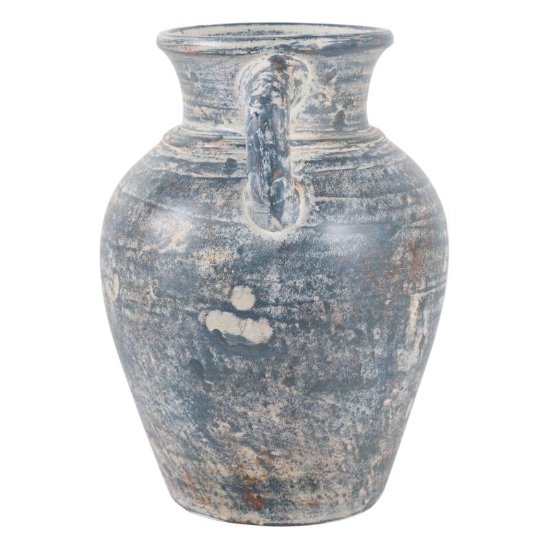 Handcrafted Terracotta Pottery Vase with Amphora Shape and Handles