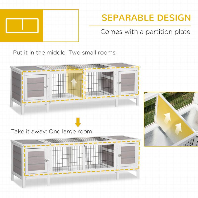 Multifunctional Fir Wood Indoor Small Animal Playpen Cage Hutch with Extractable Divider and Steel Frame