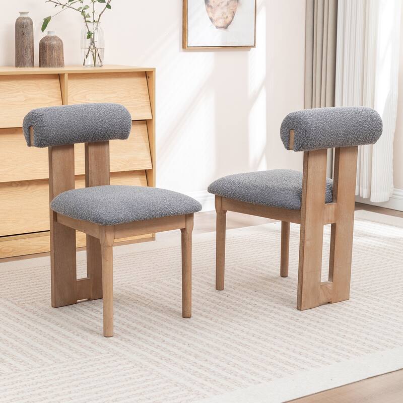 SEYNAR Set of 2 Modern Linen Upholstered Dining Chairs with Bolster Backrest