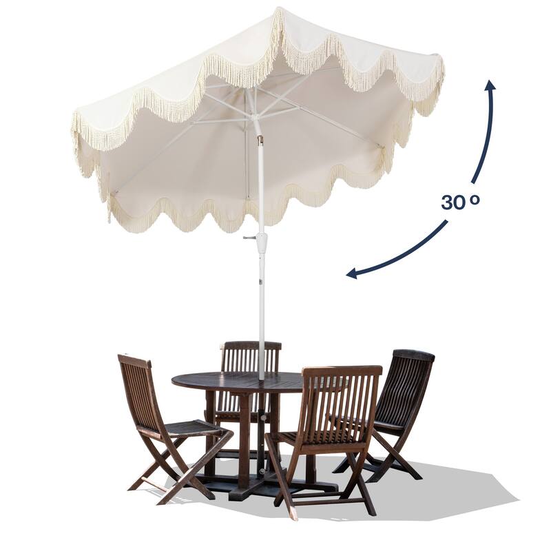 9ft Tassel Patio Umbrella Auto-Tilt, Crank , by JONATHAN Y