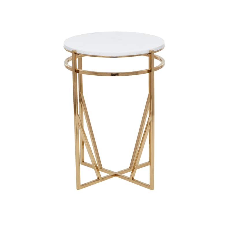 Gold Metal Accent Table with Marble Top - 16 x 16 x 21