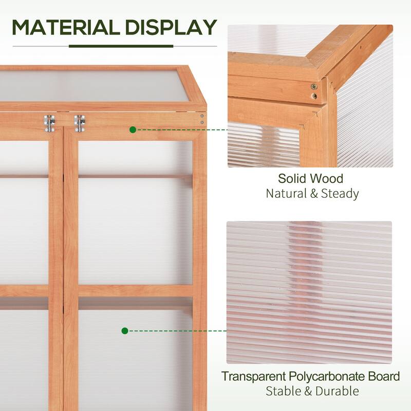 Outsunny Garden Planter Box Greenhouse with Real Fir Wood Construction Polycarbonate Side Panels for Warmth & Opening Roof