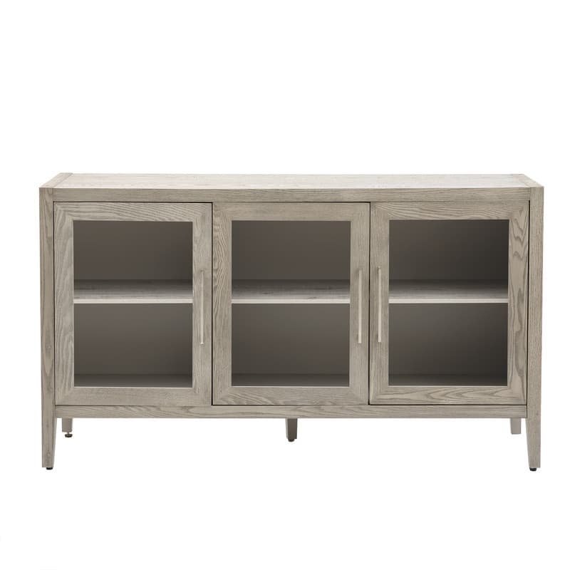 Wood Storage Cabinet with Three tempered glass doors and Adjustable Shelf