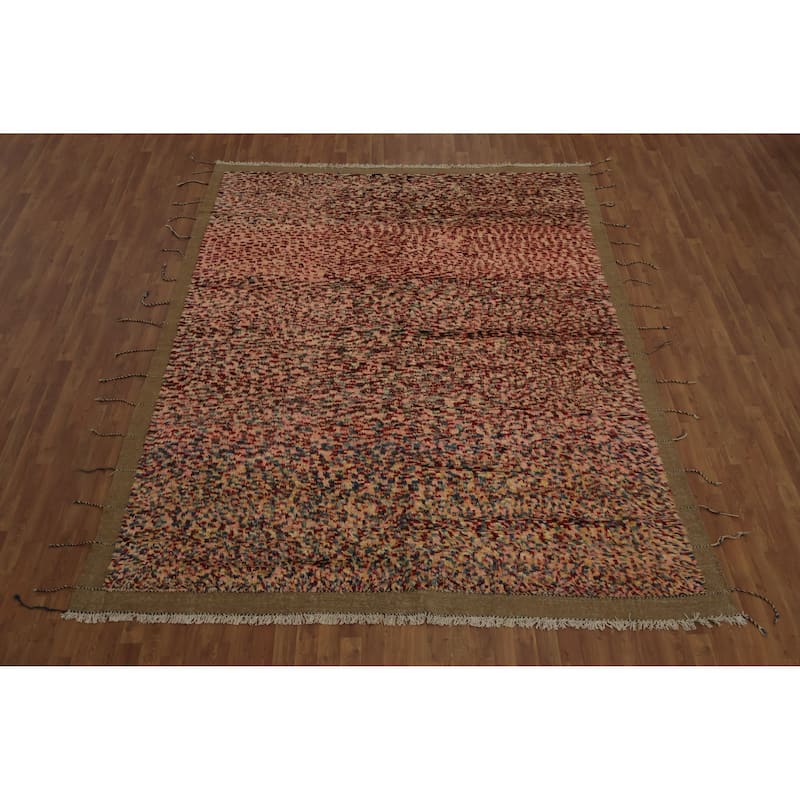 Hand Knotted Oriental 100% Wool Carpet Tribal Checkered Pink Moroccan Area Rug - 10' 7'' X 8' 5''