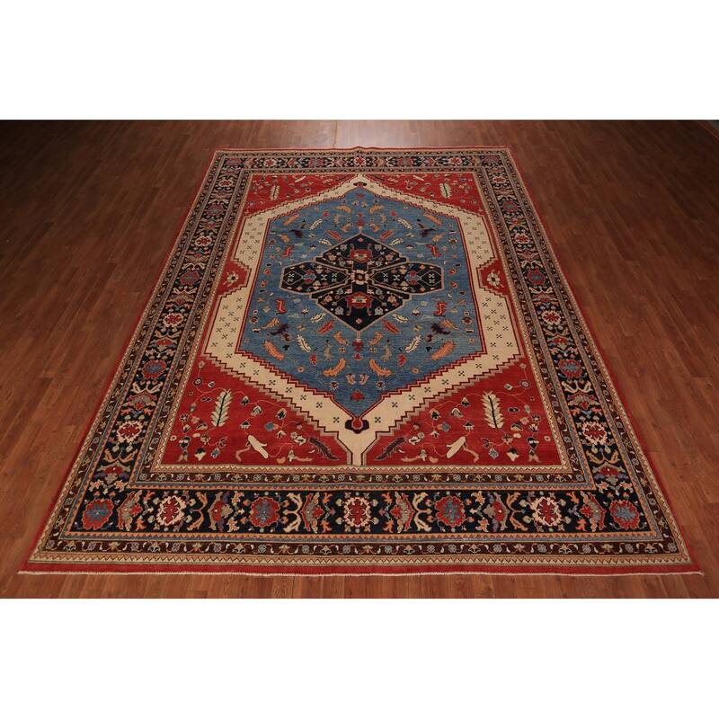 Vegetable Dye Red Sultanabad Oriental Rug Hand-Knotted Wool Carpet - 8'11" x 12'0"